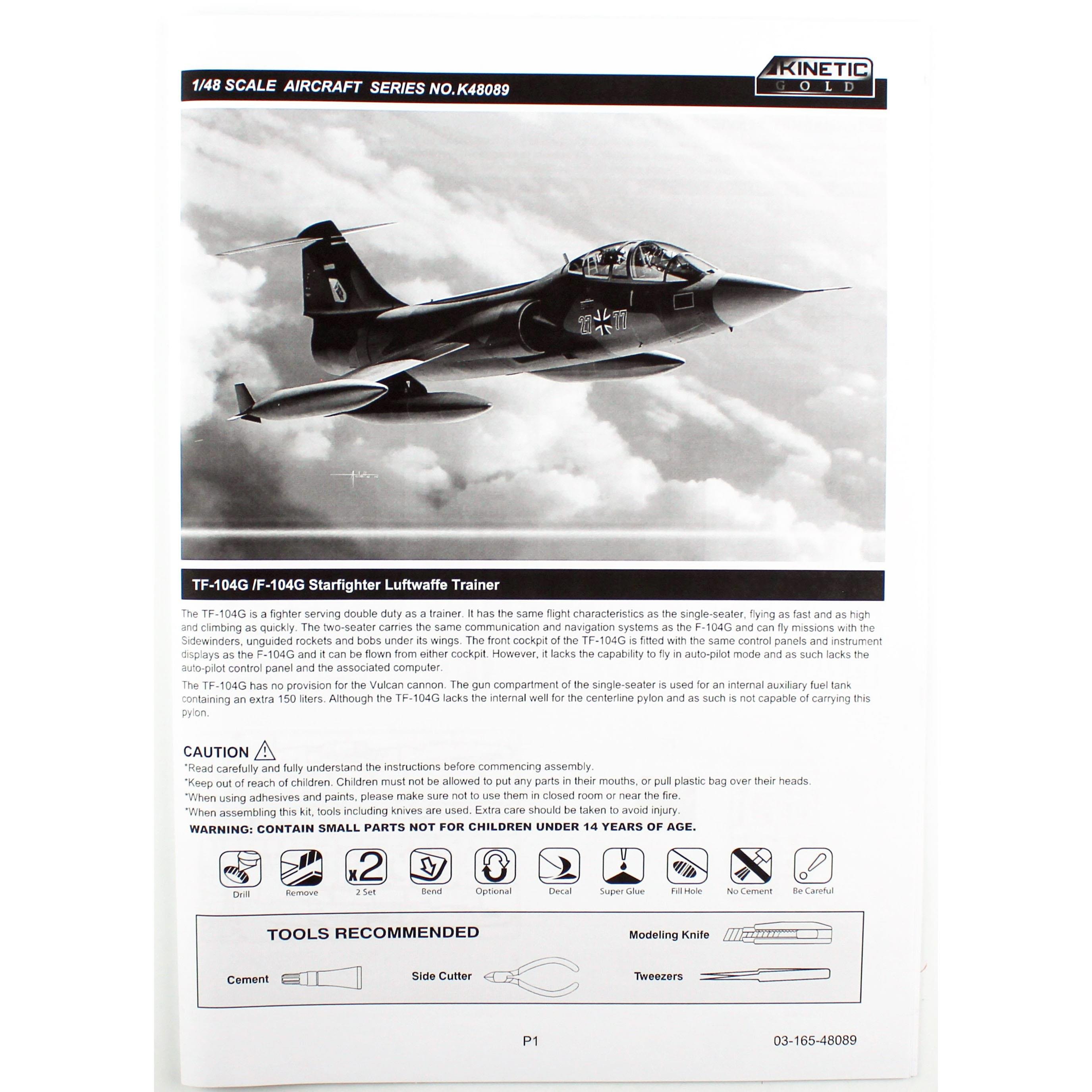 Kinetic K48089 1/48 Lockheed TF-104G Starfighter (Luftwaffe Trainer) Savaş Uçağı, Plastik Model Kiti