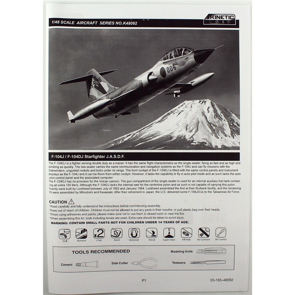 Kinetic K48092 1/48 F-104J, F104DJ Starfighter J.A.S.D.F. (2 in 1) Savaş Uçağı, Plastik Model Kiti