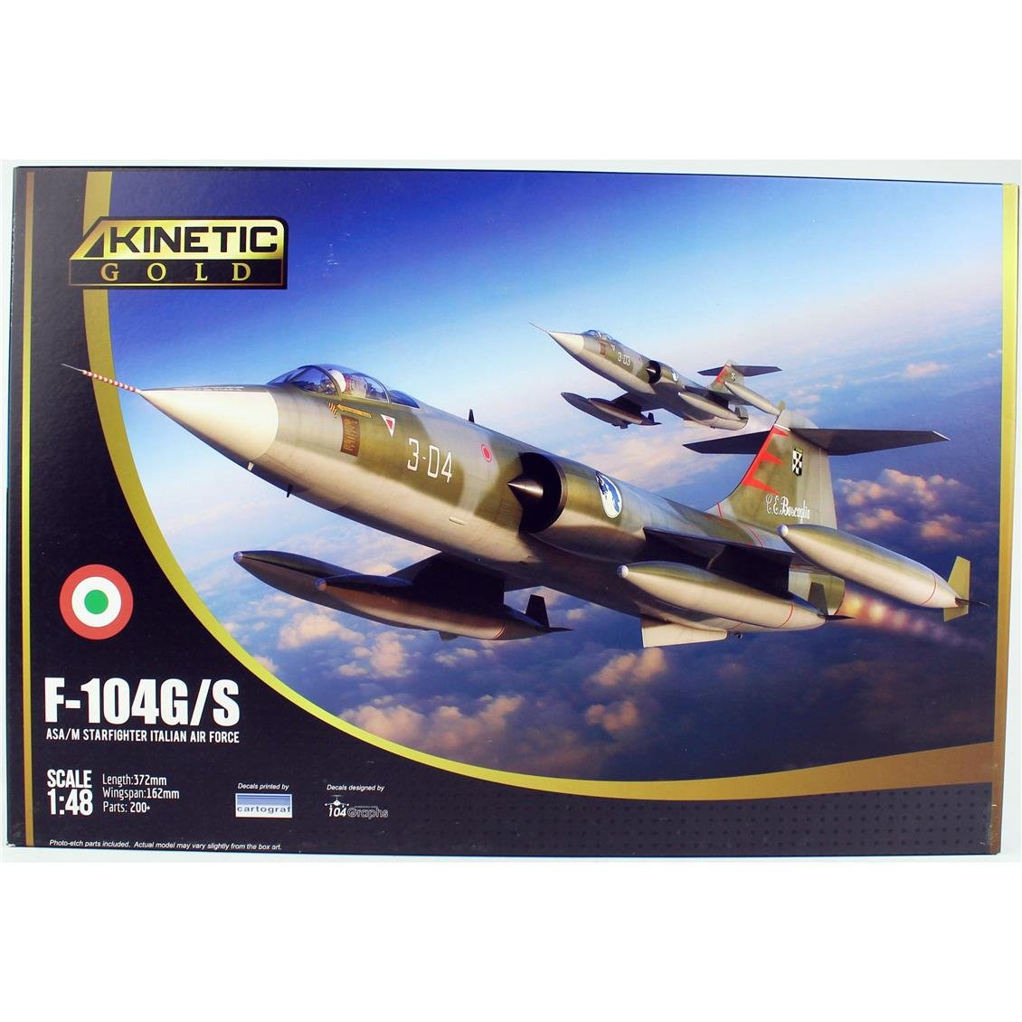 Kinetic K48093 1/48 F-104G (ASA/M Starfighter Italian Air Force) Savaş Uçağı, Plastik Model Kiti