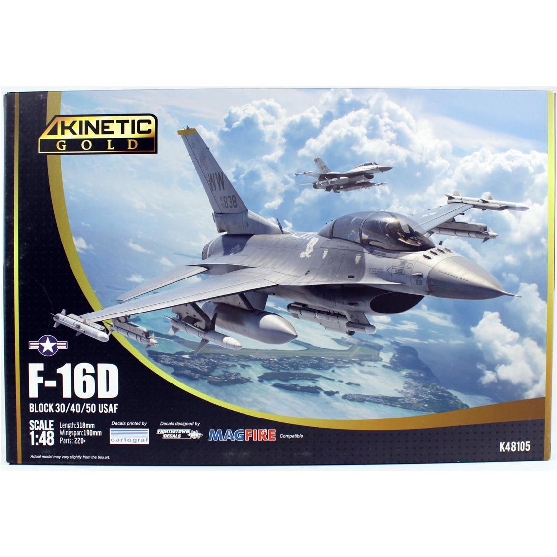 Kinetic K48105 1/48 F-16D Block 30/40/50 USAF Savaş Uçağı, Plastik Model Kiti