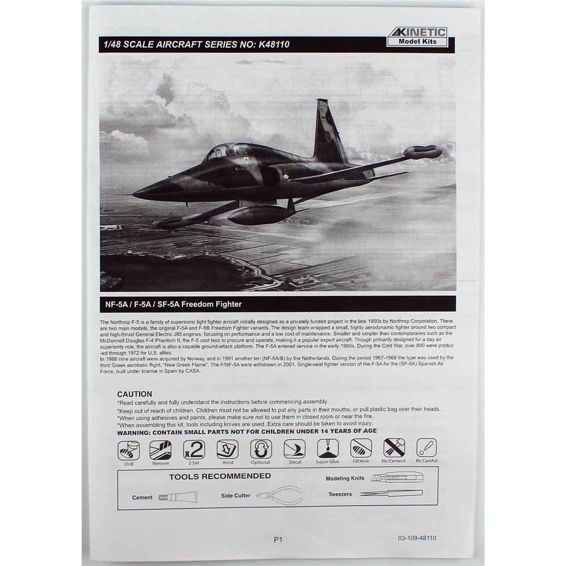 Kinetic K48110 1/48 NF-5A, F-5A, SF-5A Freedom Fighter Savaş Uçağı, Plastik Model Kiti