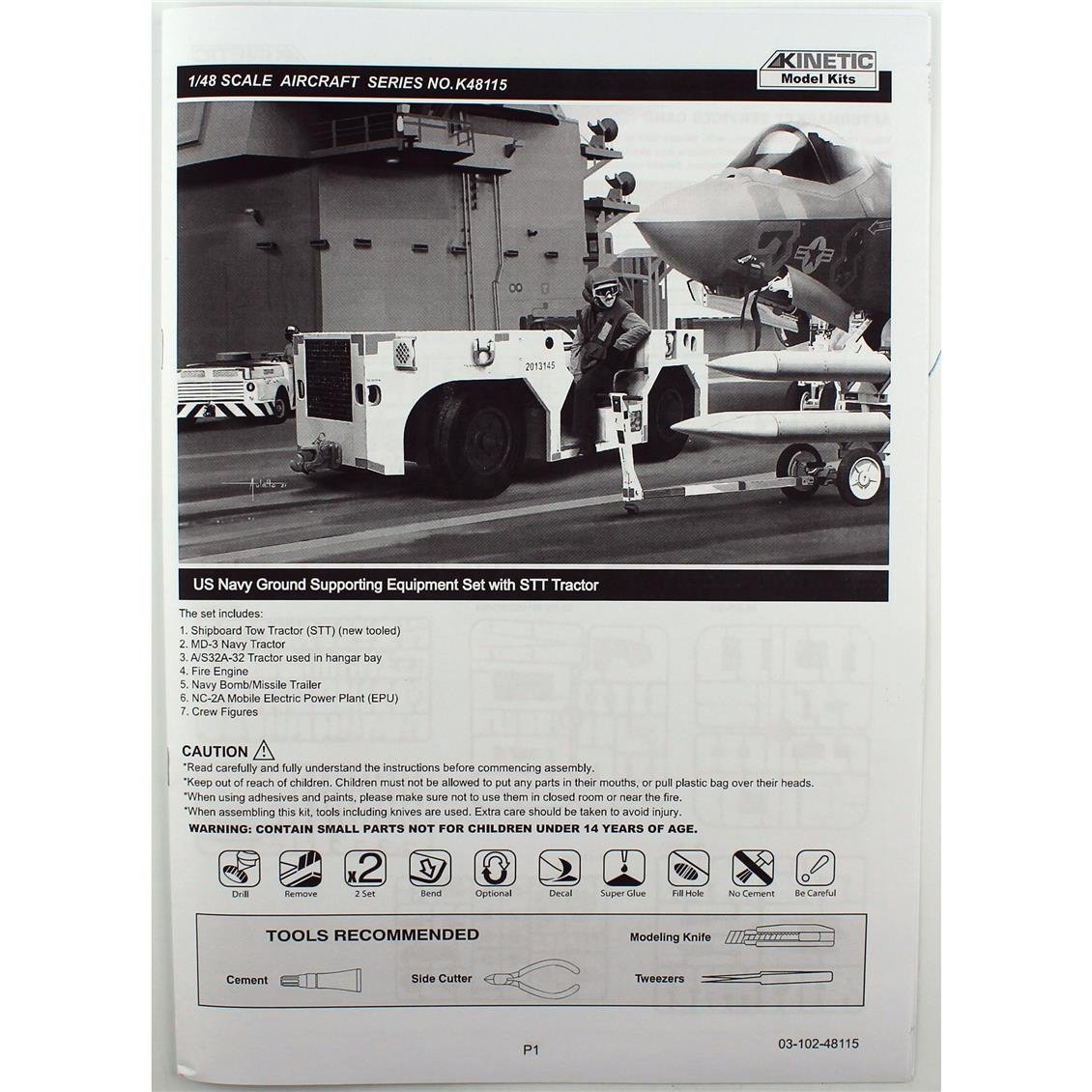 Kinetic K48115 1/48 ABD Donanması STT Çekicili Yer Destek Ekipmanı Seti, Plastik Model Kiti
