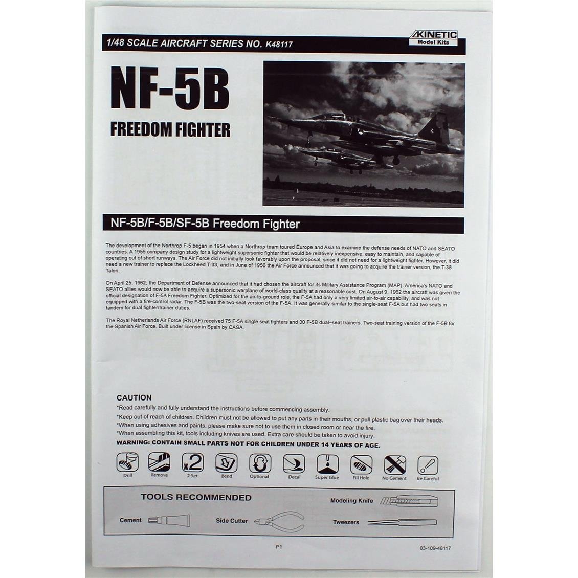 Kinetic K48117 1/48 NF-5B, F-5B, SF-5B Freedom Fighter Savaş Uçağı, Plastik Model Kiti