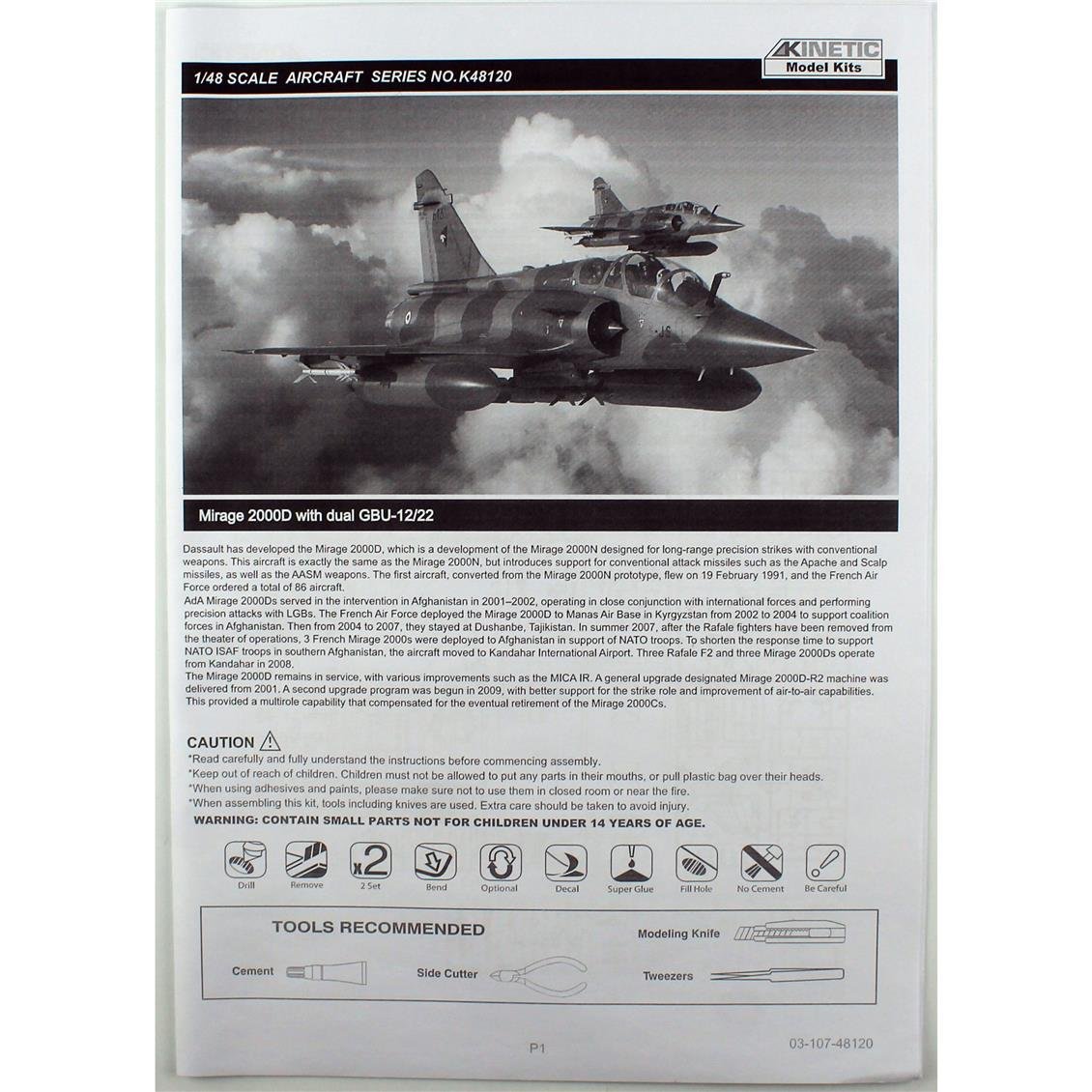 Kinetic K48120 1/48 Mirage 2000D (with dual GBU-12/22) Savaş Uçağı, Plastik Model Kiti