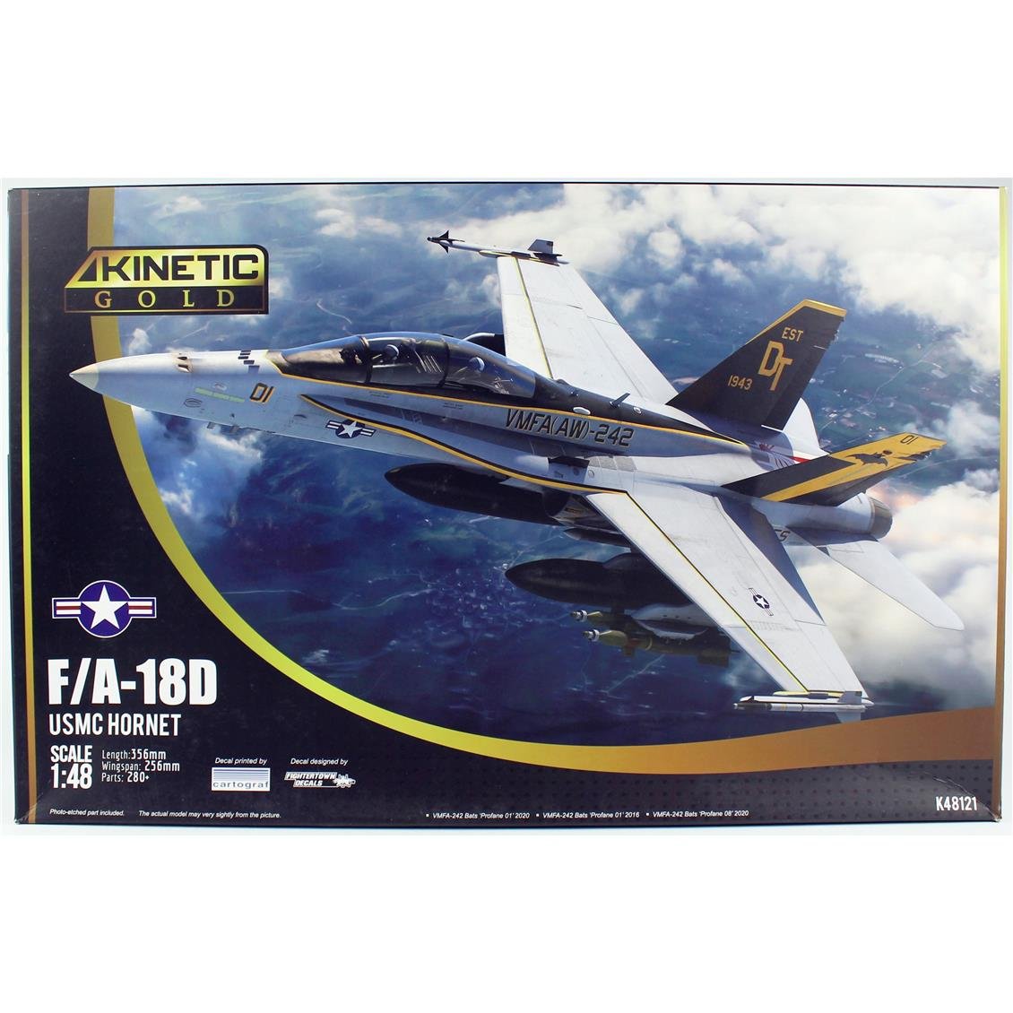 Kinetic K48121 1/48 F/A-18 D Hornet (USMC VFMA-225 w/MF) Savaş Uçağı, Plastik Model Kiti