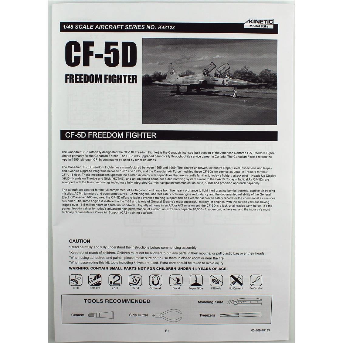 Kinetic K48123 1/48 CF-5D Freedom Fighter Savaş Uçağı, Plastik Model Kiti