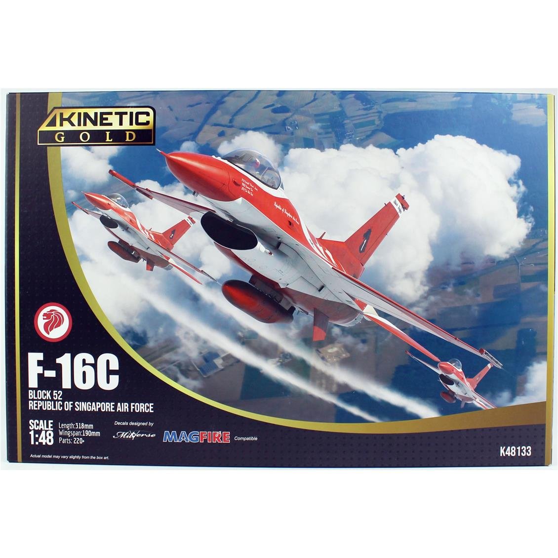 Kinetic K48133 1/48 F-16C Block 52 (Black Knights-Republic of Singapore Air Force) Savaş Uçağı, Plastik Model Kiti