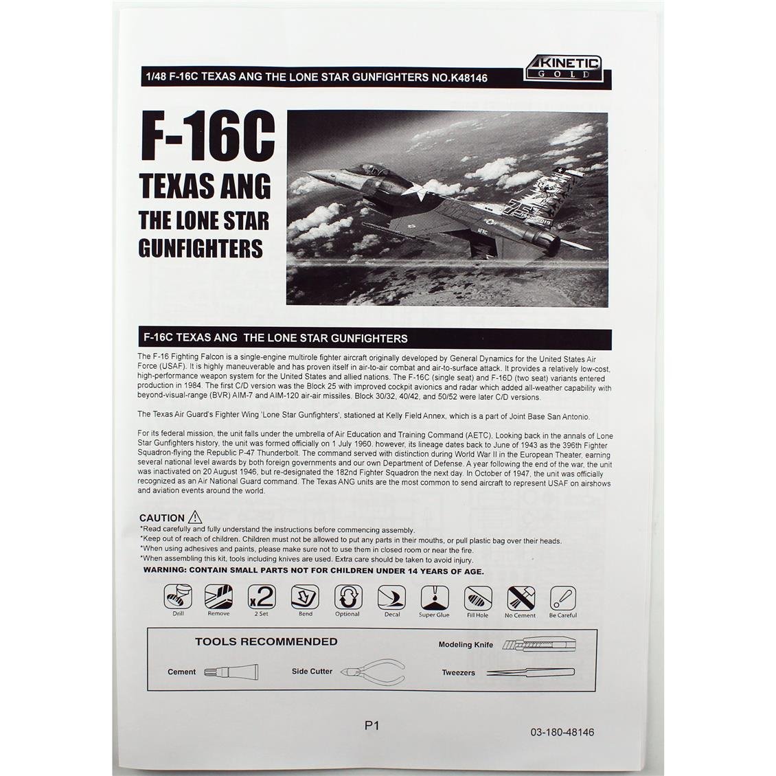 Kinetic K48146 1/48 F-16C TEXAS ANG (ipms 2023) Savaş Uçağı, Plastik Model Kiti