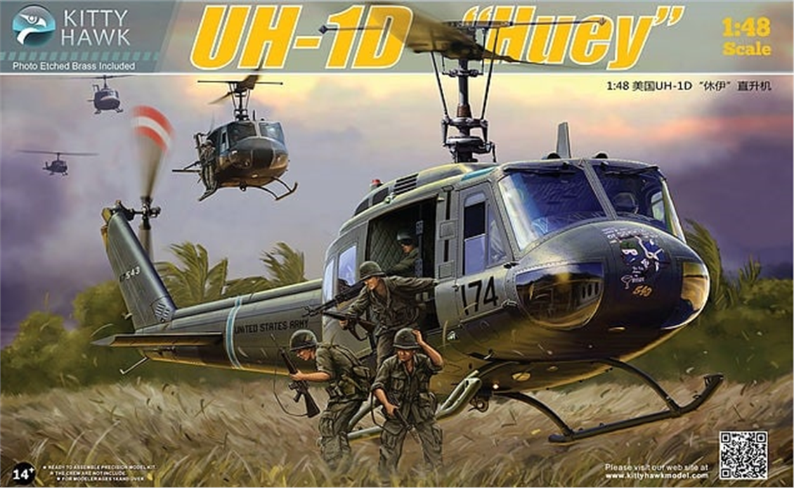 Kitty Hawk 80154 1/48 Ölçek, UH-1D (Huey), Askeri Helikopter Plastik Model kiti
