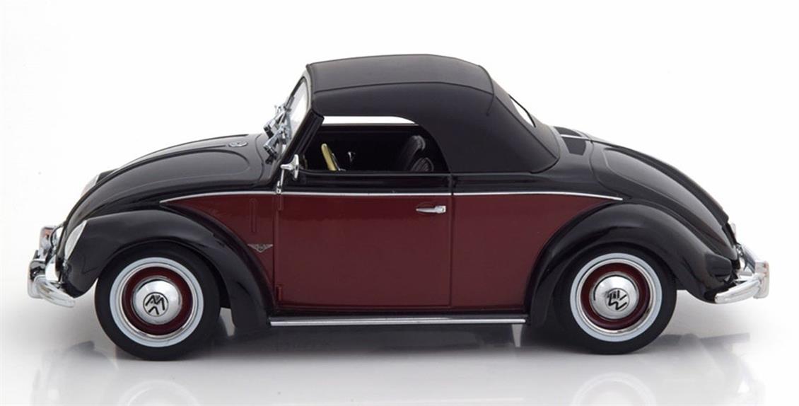 KKscale 180112 1/18 1949 Volkswagen Hebmueller, Kabrio, Siyah-Koyu Kırmızı, Sergilemeye Hazır Metal Araba Modeli