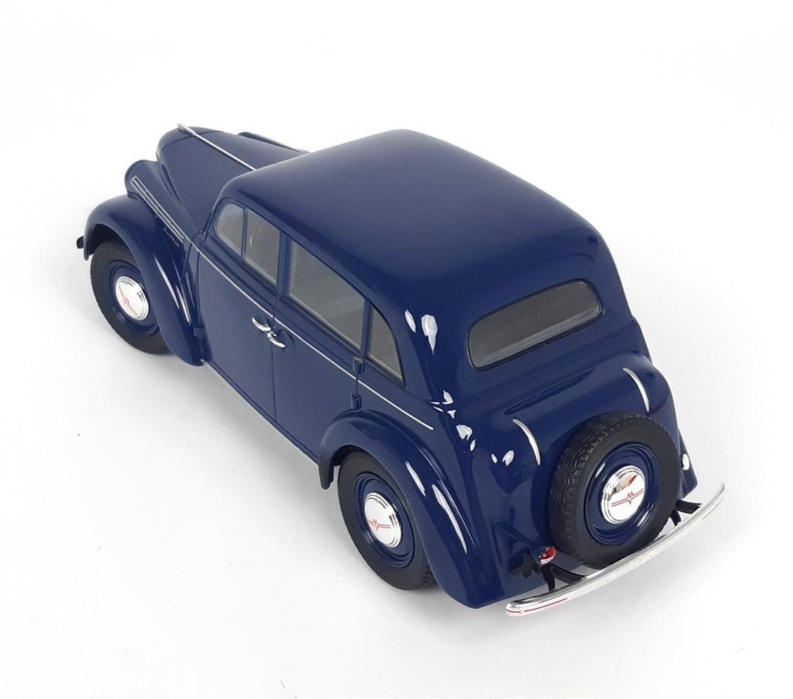 KKscale 180256 1/18 1954 Moskvich 400-420, Koyu Mavi, Sergilemeye Hazır Metal Araba Modeli