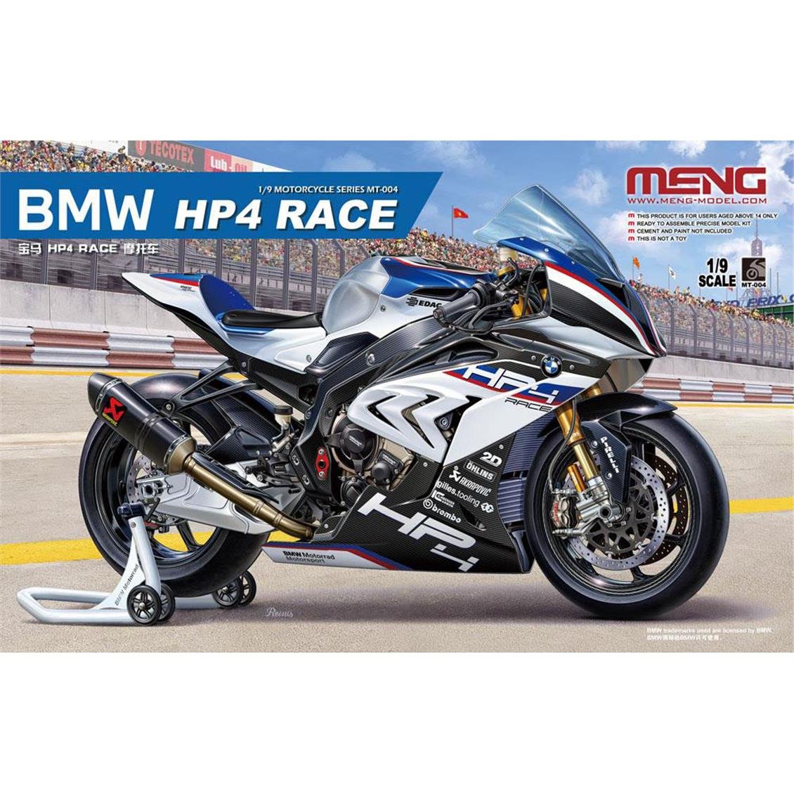Meng MT-004 1/9 Ölçek BMW HP4 Yarış Motorsikleti, Plastik Model Kiti