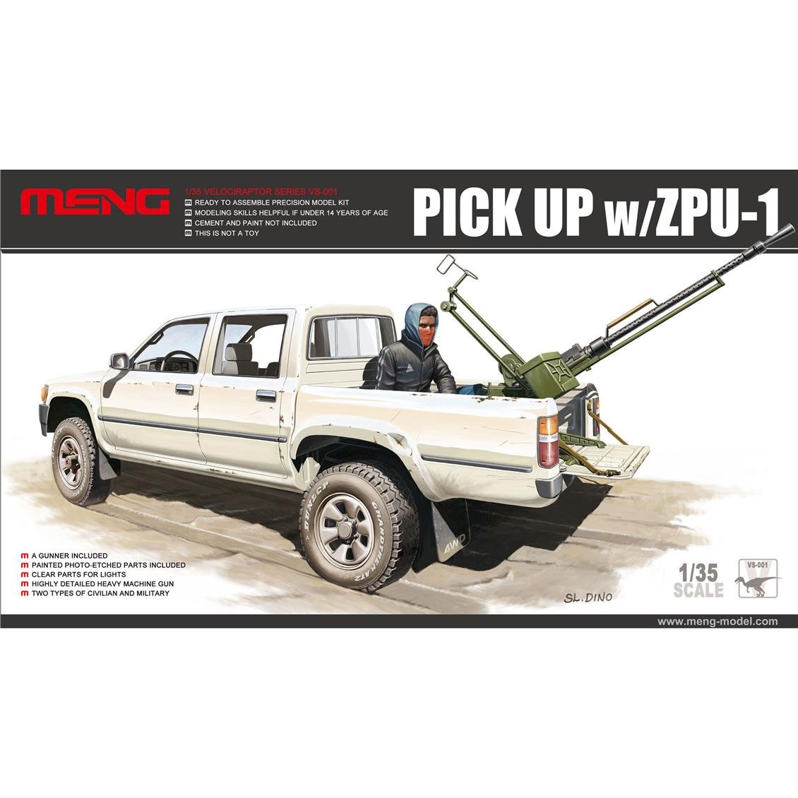Meng VS-001 1/35 Ölçek ZPU-1 Silahlı Toyota Hilux Kamyonet, Plastik Model Kiti