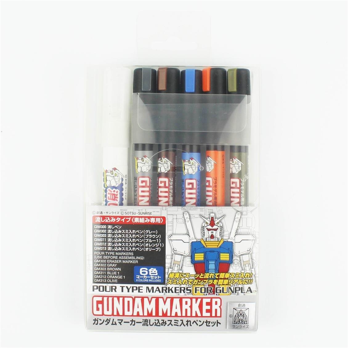 Mr.Hobby AMS-122 Gundam Marker Pouring Inking Pen Set, 5 Renk ve Silgi Kalemi