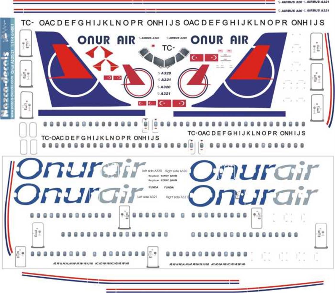 Nazca Decals 1/144 Ölçek, Onuraır Decal A320/321