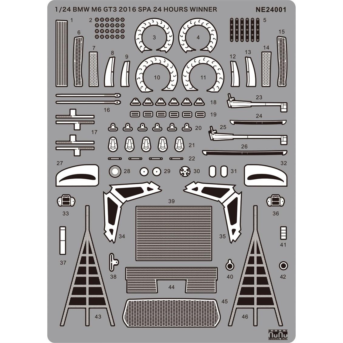 Nunu NE24001 1/24 Ölçek, Detay Seti (for Bmw M6 GT3 Winner of The 2016 24 Hours of Spa), Model Detay Kiti