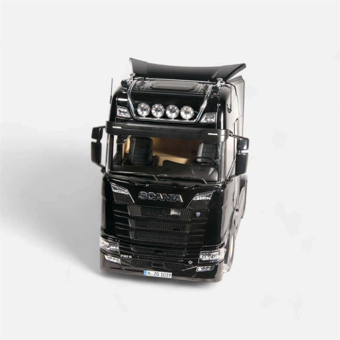 NZG 1019/22 1/18 Ölçek, Scania V8 730S Çekici (Siyah), Sergilemeye Hazır Metal Minibüs Modeli