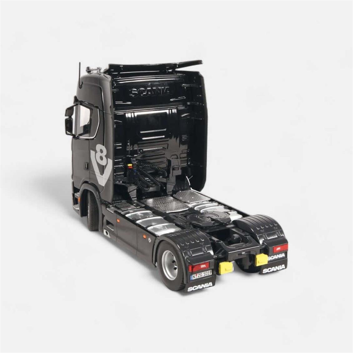 NZG 1019/22 1/18 Ölçek, Scania V8 730S Çekici (Siyah), Sergilemeye Hazır Metal Minibüs Modeli