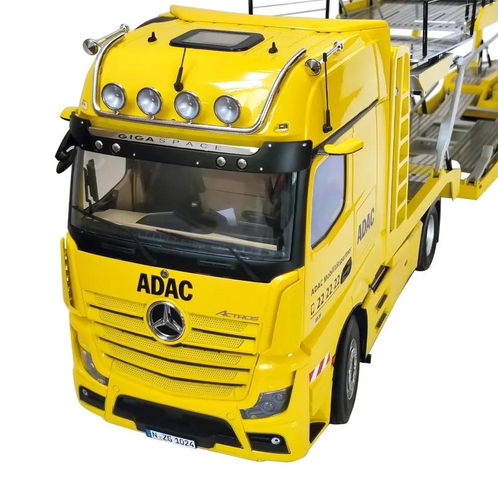 NZG 1025/02 1/18 Scale, LOHR 6-Car Transport Trailer and Mercedes-Benz Actros Tractor (ADAC), Metal Model Ready for Display
