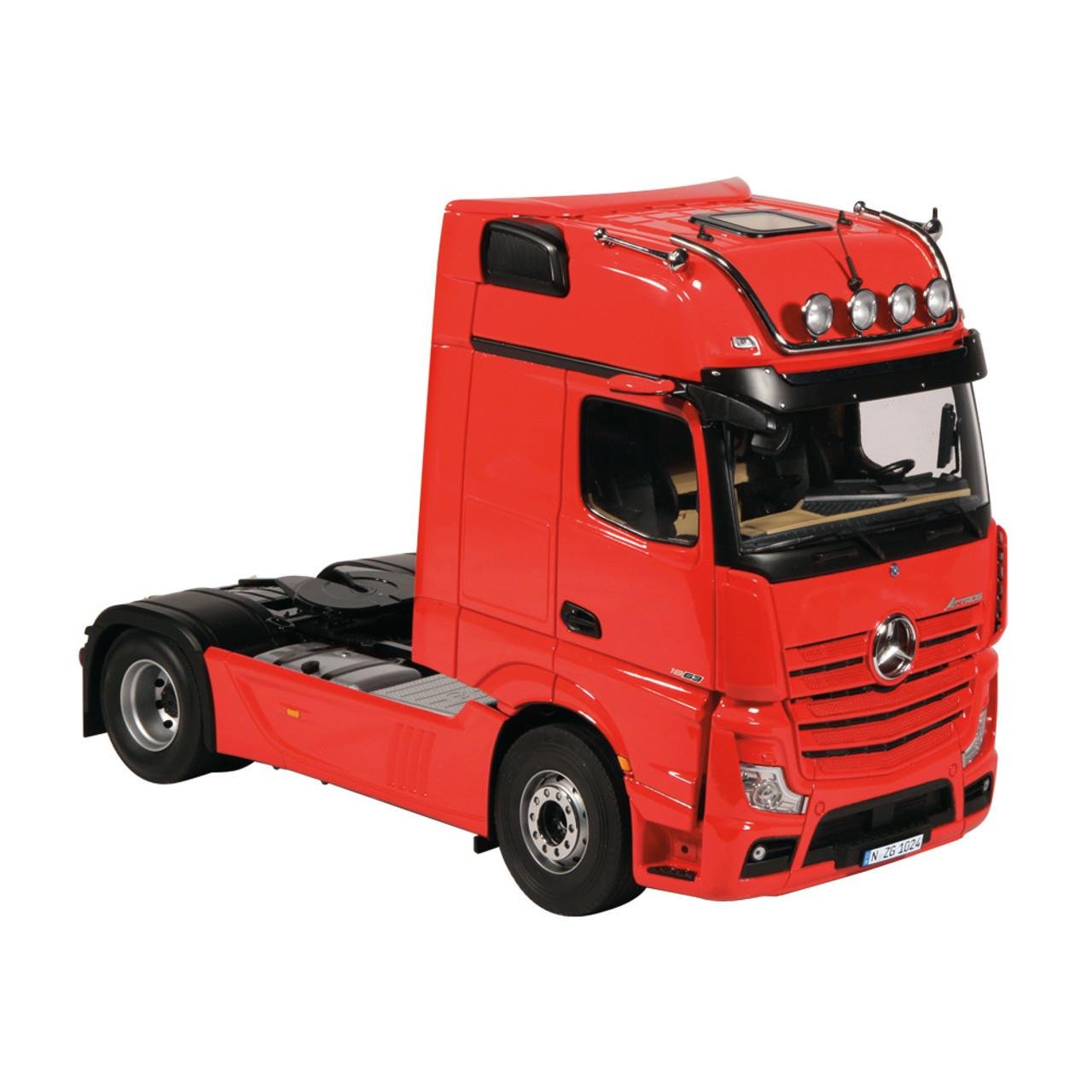 NZG 1025/10 1/18 Scale, LOHR 6-Pack Vehicle Transport Trailer (Red) and Mercedes-Benz Actros Tractor (Red), Metal Model Ready for Display