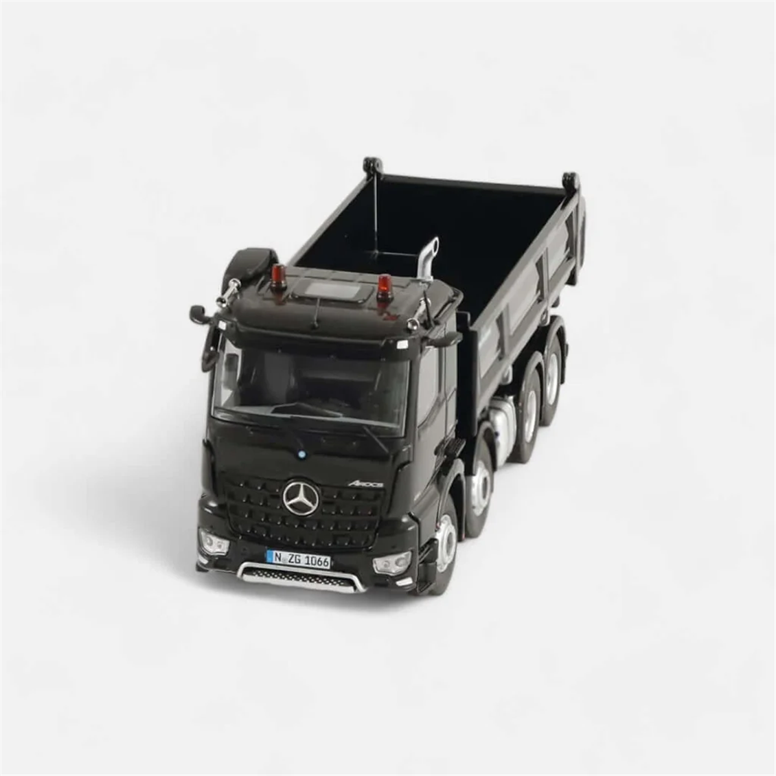 NZG 1066/50 1/50 Ölçek, Mercedes-Benz Arocs 8x4 Meiller Damperli Kamyon, Siyah, Sergilemeye Hazır Metal Model
