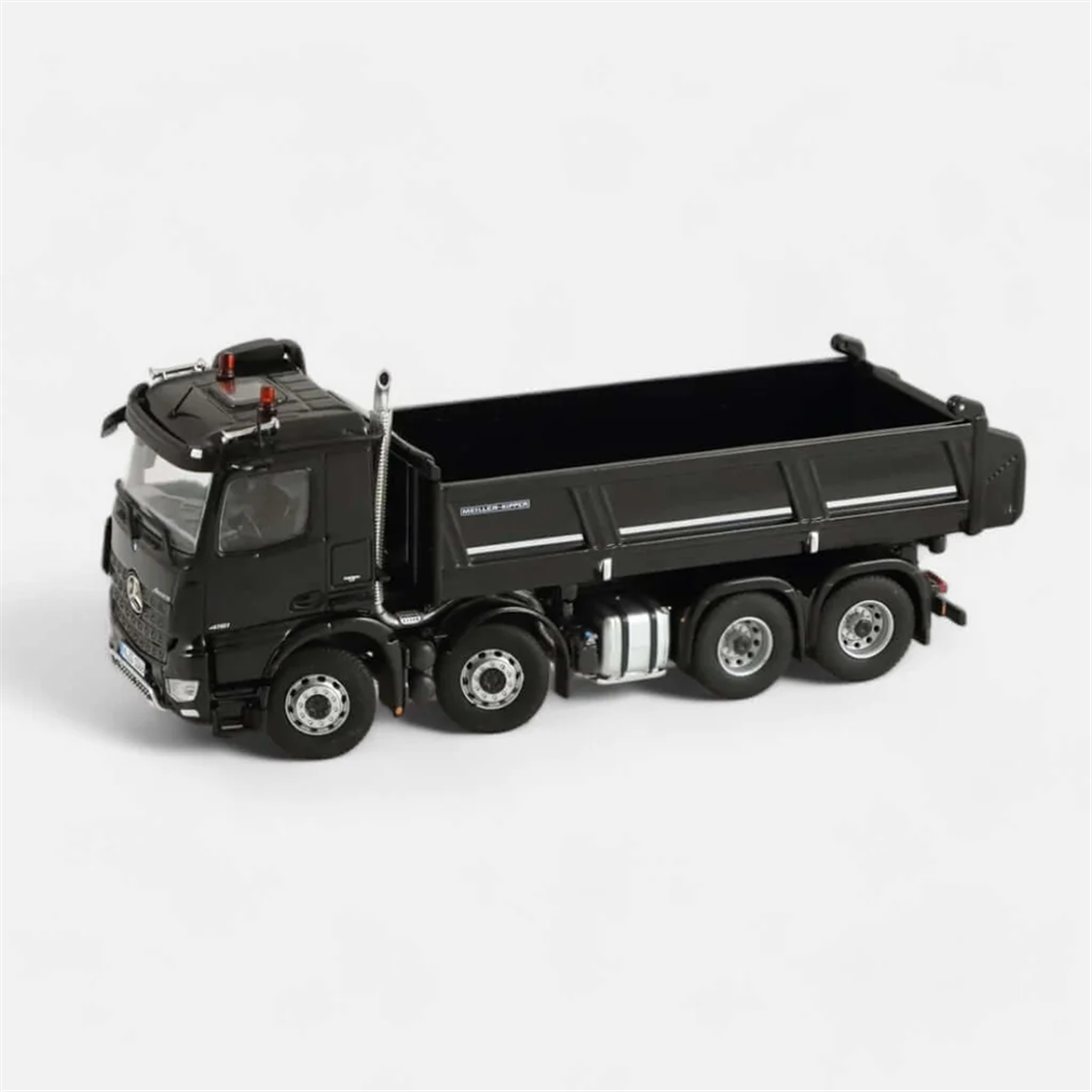 NZG 1066/50 1/50 Ölçek, Mercedes-Benz Arocs 8x4 Meiller Damperli Kamyon, Siyah, Sergilemeye Hazır Metal Model