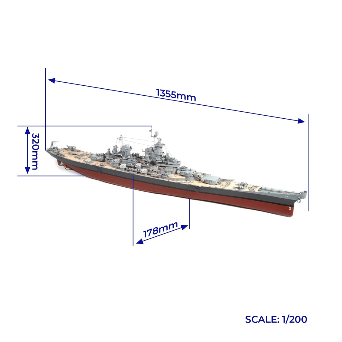Occre 16002 1/200 Scale, USS Missouri BB-63 Model, 136 cm. American Battleship Wooden Model Kit