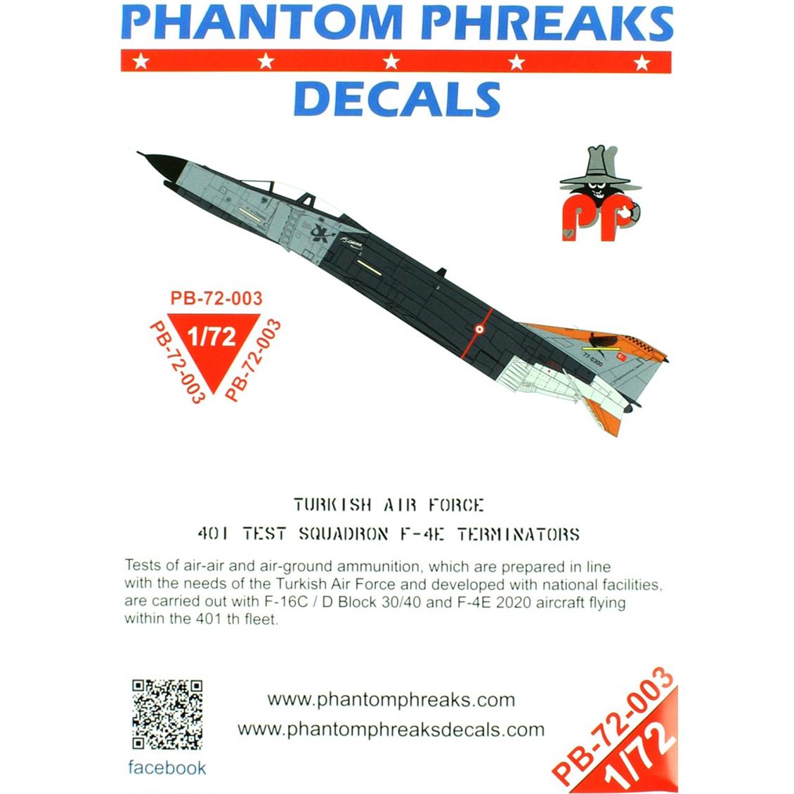 PB72003 1/72 401.TEST FİLOSU F-4E TERMINATOR DEKAL