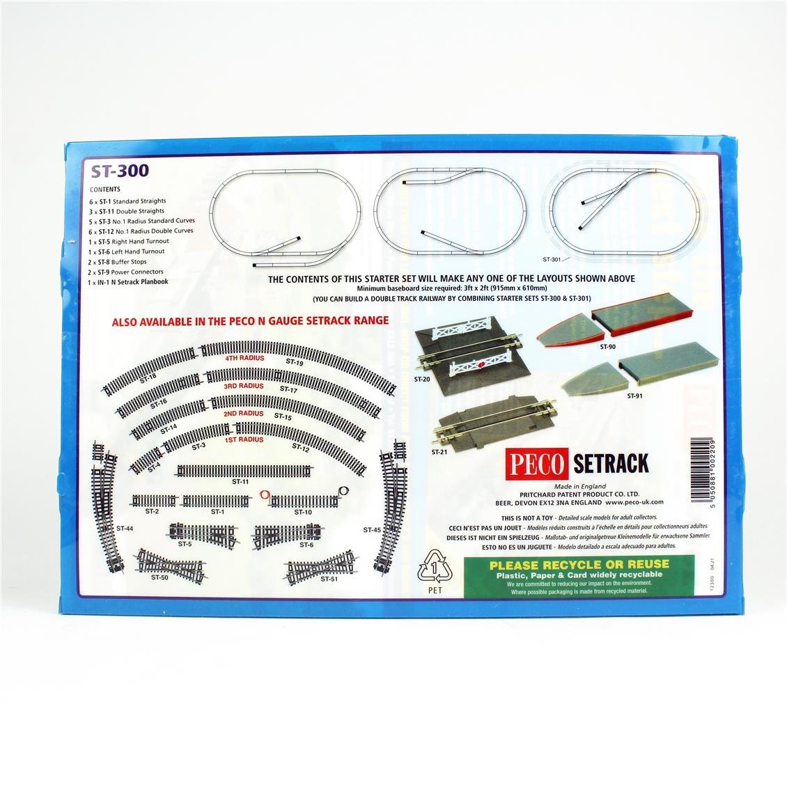 Peco ST-300 Code 80 1/160 Ölçek, 27 Parça, 610 x 914 mm. Model Tren Ray Seti