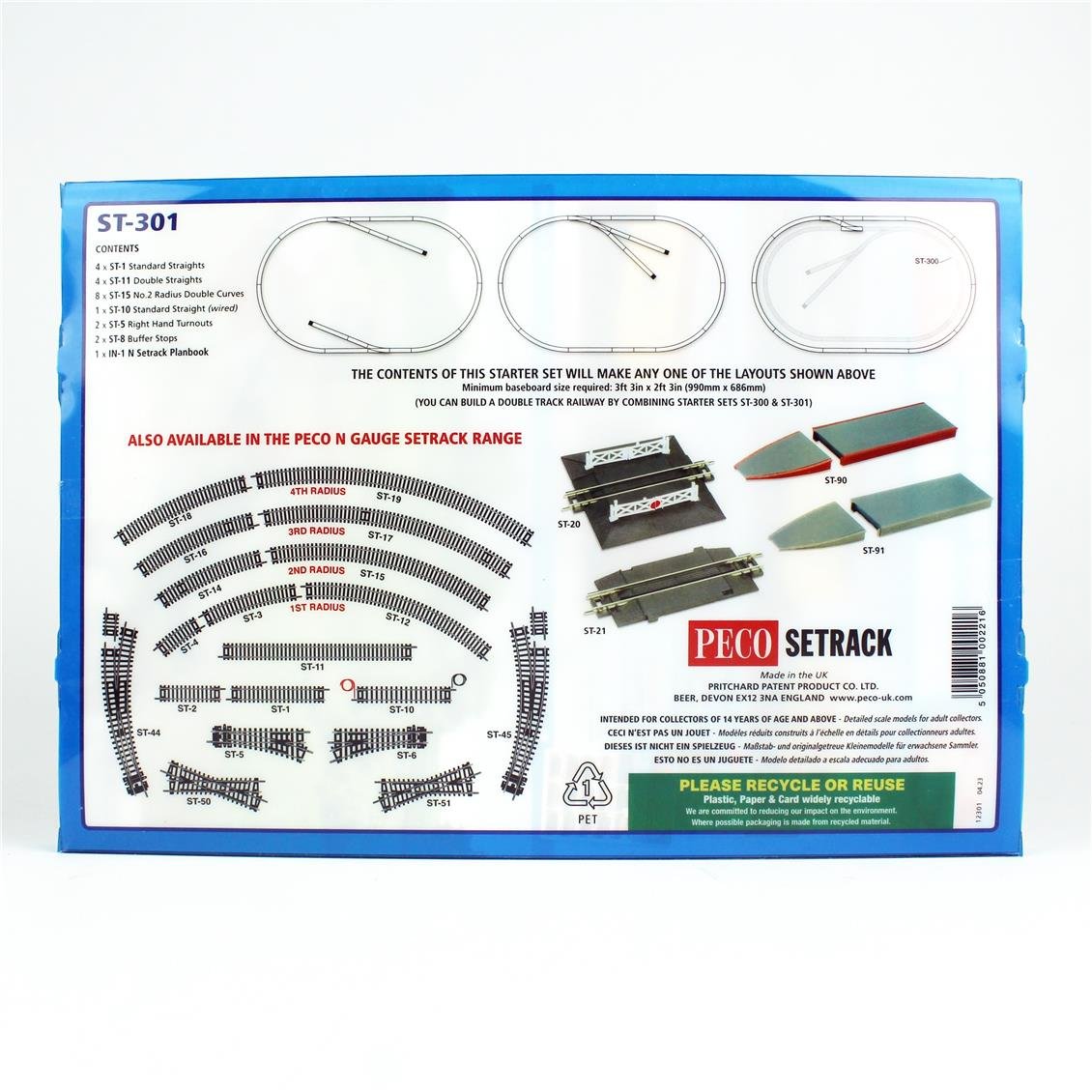 Peco ST-301 Code 80 1/160 Ölçek, 22 Parça, 686 x 991 mm. Model Tren Ray Seti