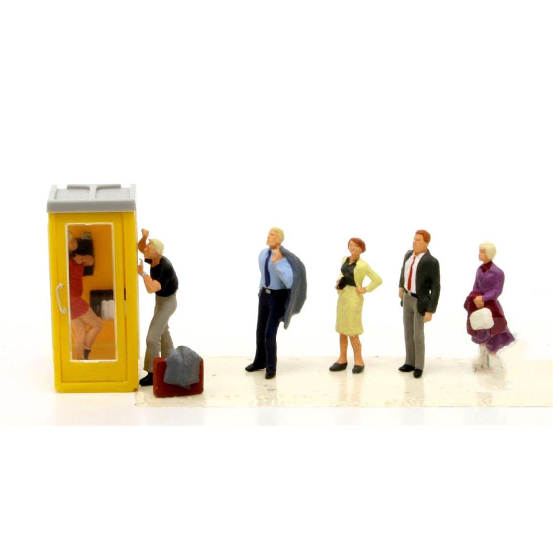 Preiser 10523 1/87 Ölçek telefon kulübesinde sıra bekleyenler Figürleri