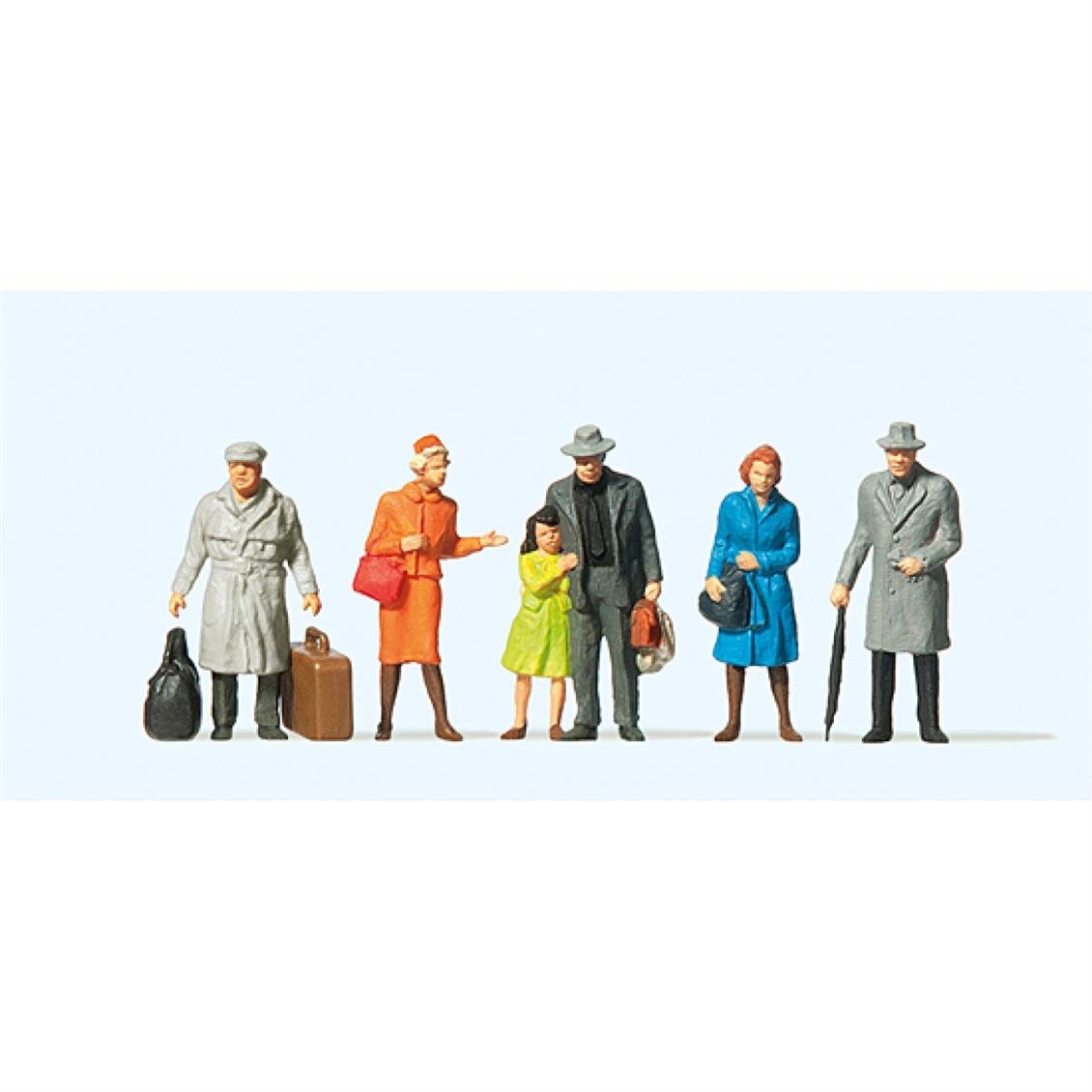 Preiser 14044 1/87 Ölçek, Ayakta Duran Yolcular, Boyanmış Plastik Figürleri, 6 Adet