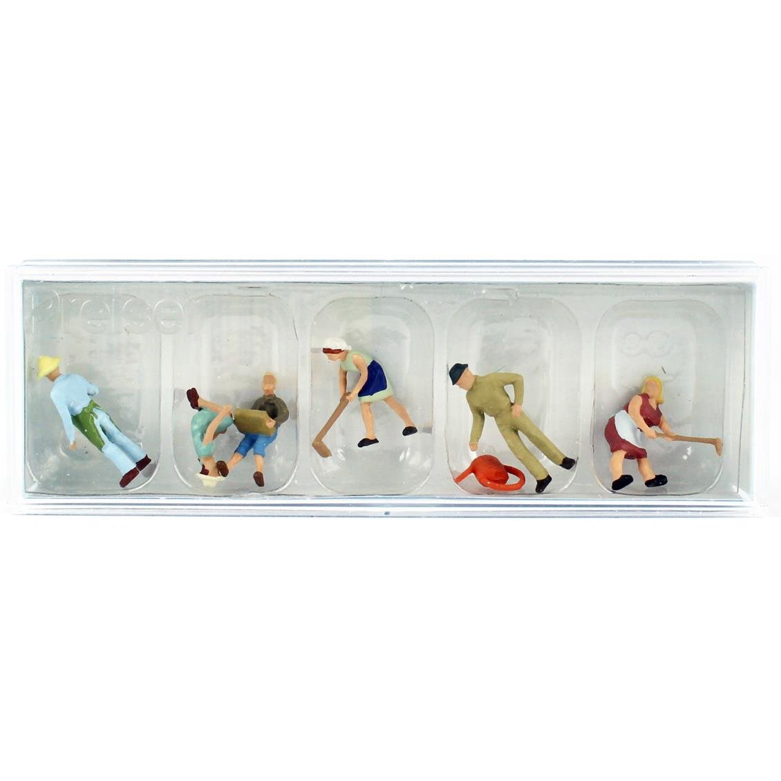 Preiser 14081 1/87 Ölçek, Bahçe Temizleyen Personel, Boyanmış Plastik Figürleri, 6 Adet