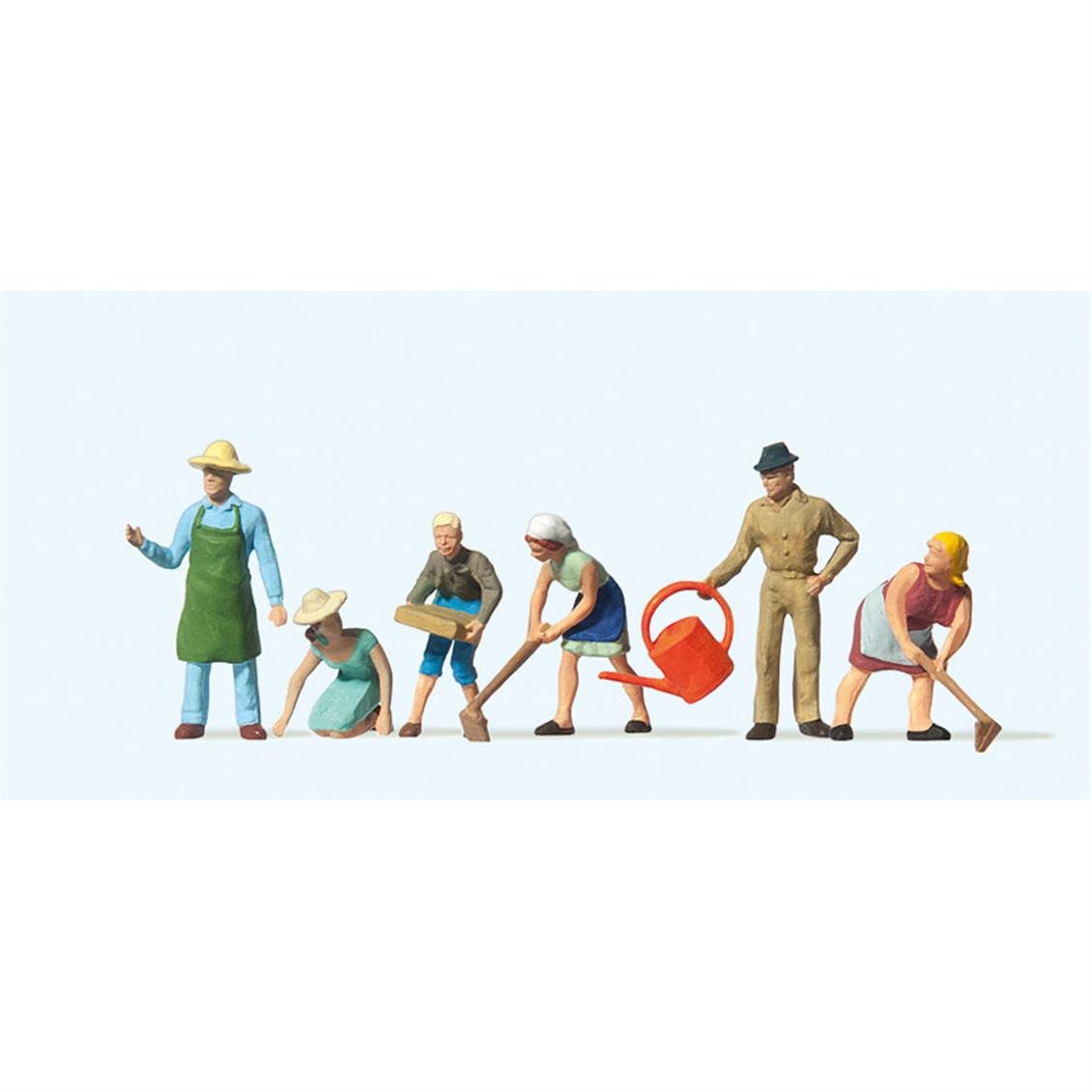 Preiser 14081 1/87 Ölçek, Bahçe Temizleyen Personel, Boyanmış Plastik Figürleri, 6 Adet