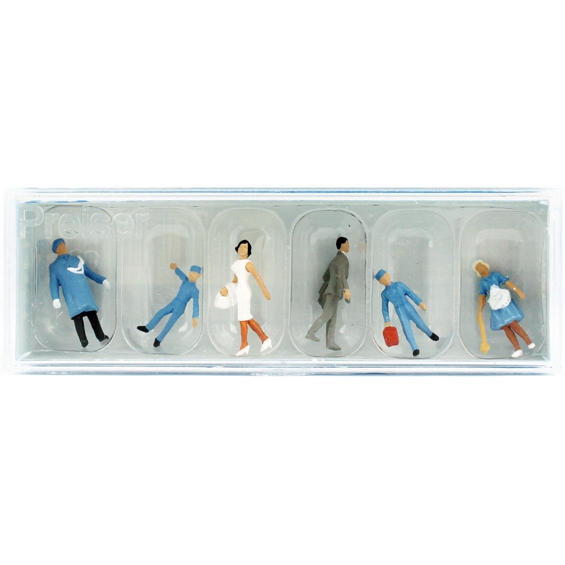 Preiser 14131 1/87 Ölçek, Otel Önündeki Görevliler ve Müşteriler, Boyanmış Plastik Figürleri, 6 Adet