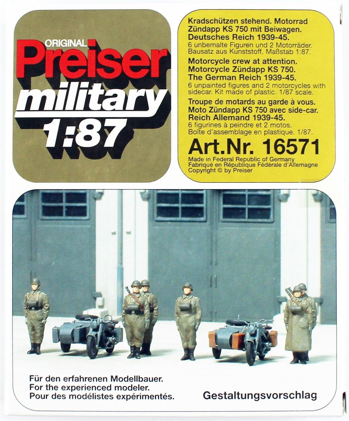 Preiser 16571 1/87 Ölçek Motorsikletli Asker Figürleri