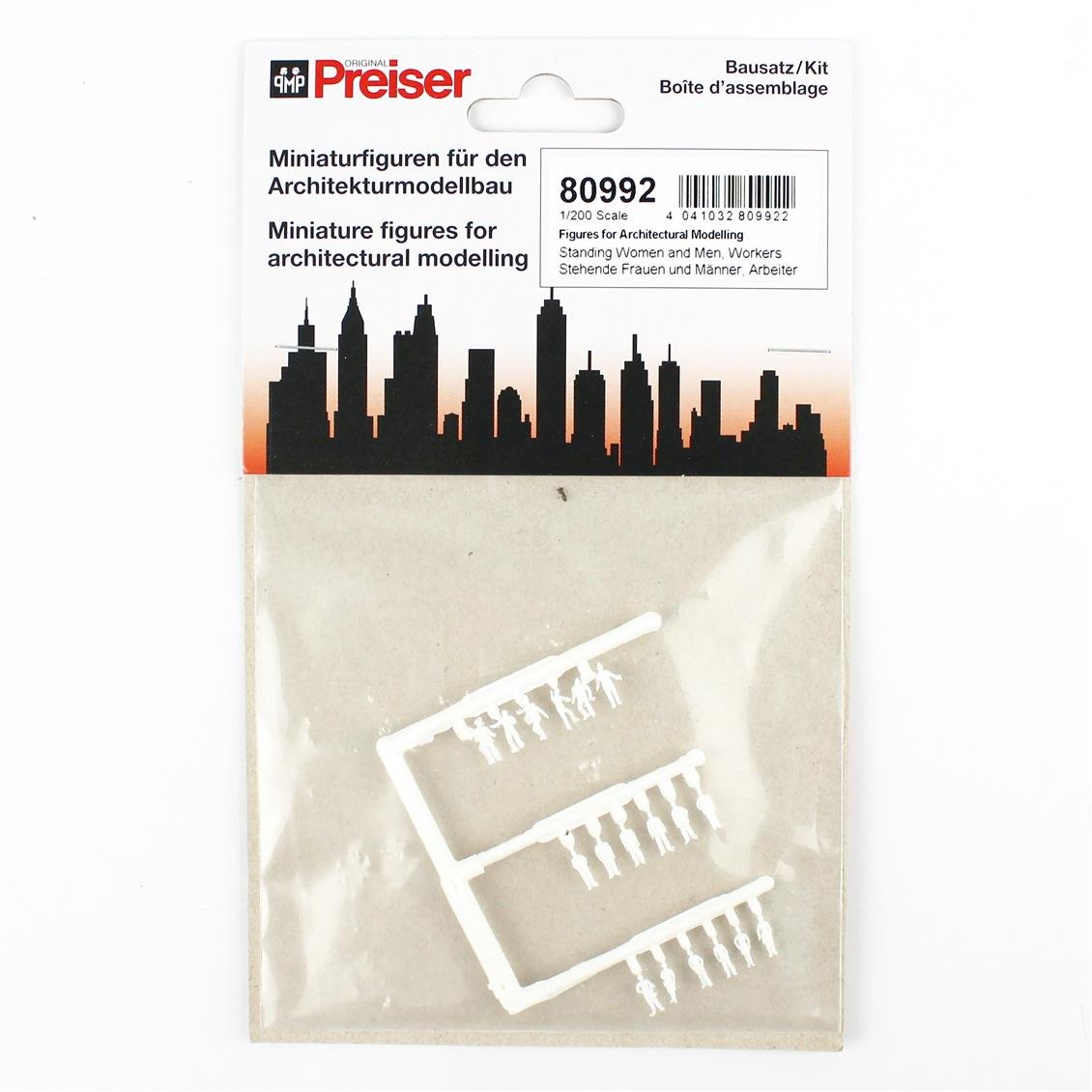 Preiser 80992 1/200 Ölçek, Ayakta Duran İnsanlar, Boyasız Plastik Figürleri, 18 Adet