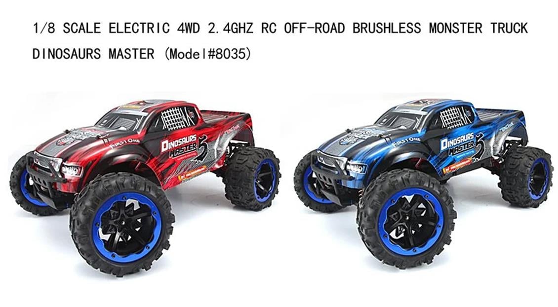 Remo 8035 1/8 Elektrikli 4WD Off Road Monster Truck (Dinosaurs Master) Kırmızı Kaportalı, Fırçasız Motorlu, 7.4V 4200Mah Li-Po