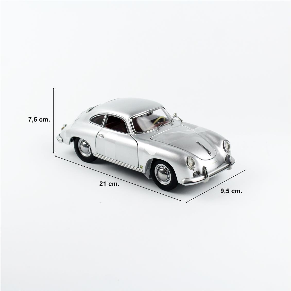 Sunstar 1351 1/18 Ölçek, 1957 Porsche 356A 1500 GS Carrera GT, Gümüş Metalik, Sergilemeye Hazır Metal Araba Modeli