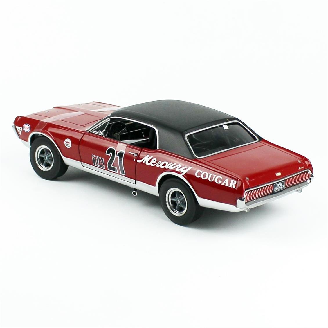 Sunstar 1583R 1/18 Ölçek, 1967 Mercury Cougar Racing-21, Marty Beaulieu, Kırmızı, Sergilemeye Hazır Metal Araba Modeli