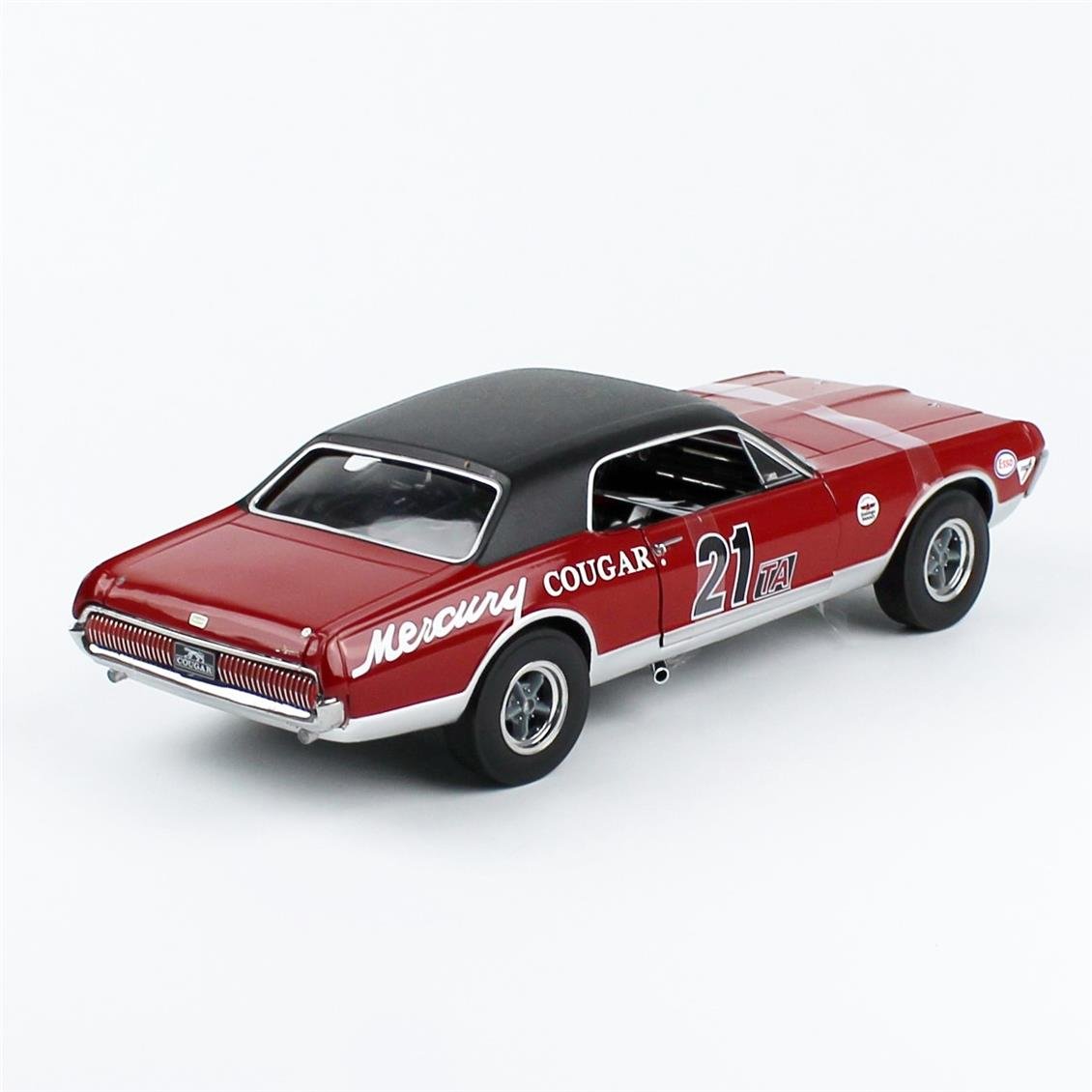 Sunstar 1583R 1/18 Ölçek, 1967 Mercury Cougar Racing-21, Marty Beaulieu, Kırmızı, Sergilemeye Hazır Metal Araba Modeli