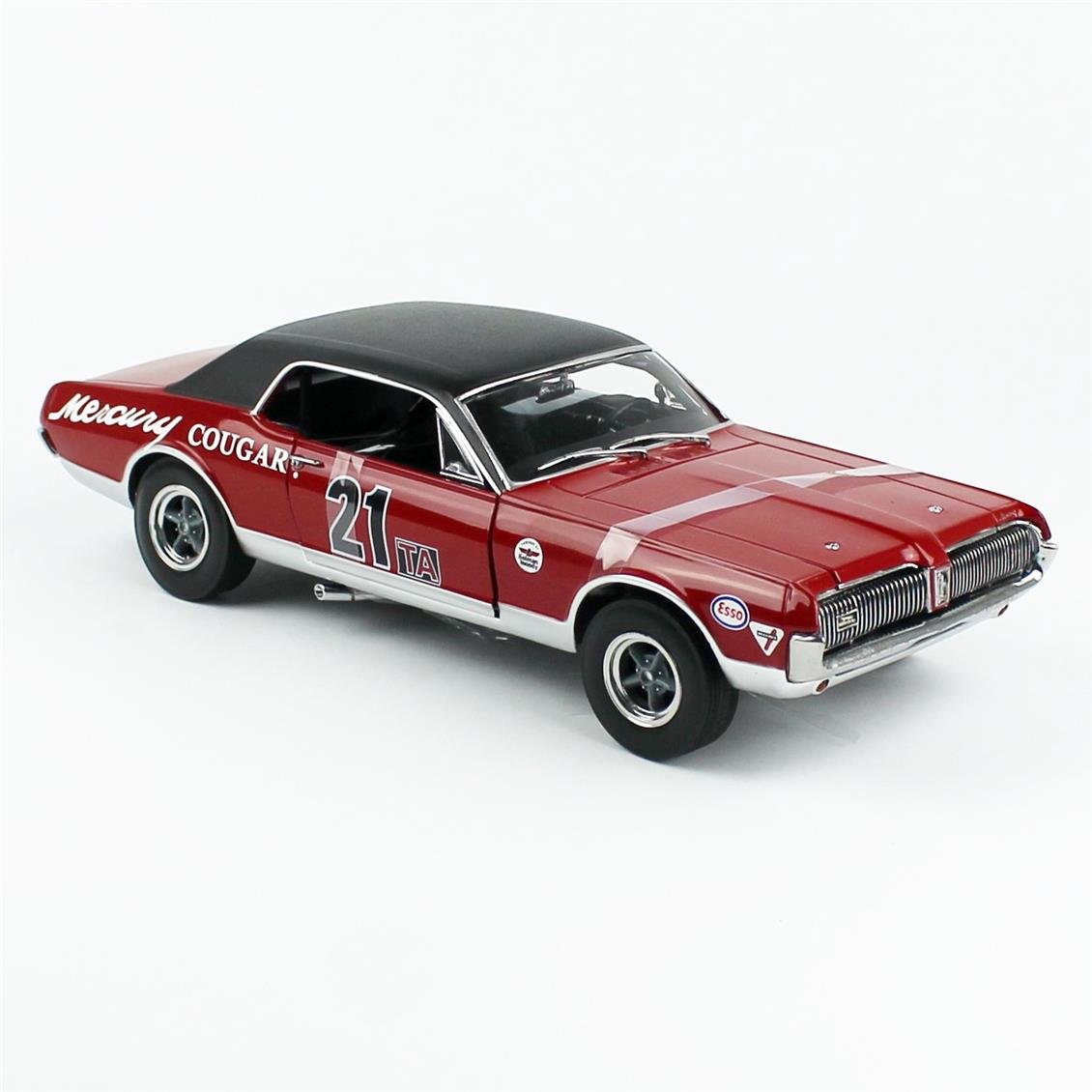 Sunstar 1583R 1/18 Ölçek, 1967 Mercury Cougar Racing-21, Marty Beaulieu, Kırmızı, Sergilemeye Hazır Metal Araba Modeli