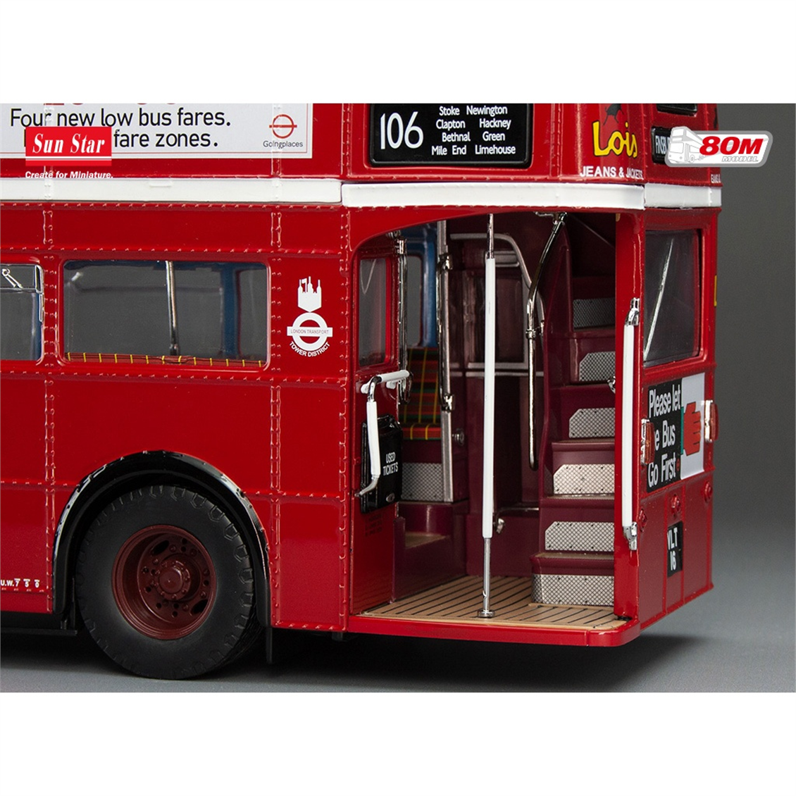 Sunstar 2944 1/24 Ölçek, Routemaster RM16, VLT 16, Kırmızı, Sergilemeye Hazır Metal Otobüs Modeli