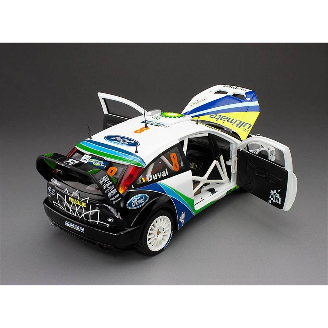 Sunstar 3881 1/18 Ölçek, Ford Focus RS WRC '04-#8 F.Duval/S.Prévot - 2nd Rally Deutschland 2004, Sergilemeye Hazır Metal Araba