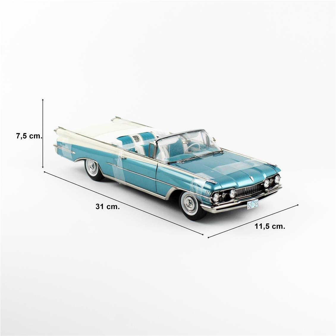 Sunstar 5237 1/18 Ölçek, 1959 Oldsmobile-98, Open Convertible, Metalik Su Mavisi, Sergilemeye Hazır Metal Araba Modeli