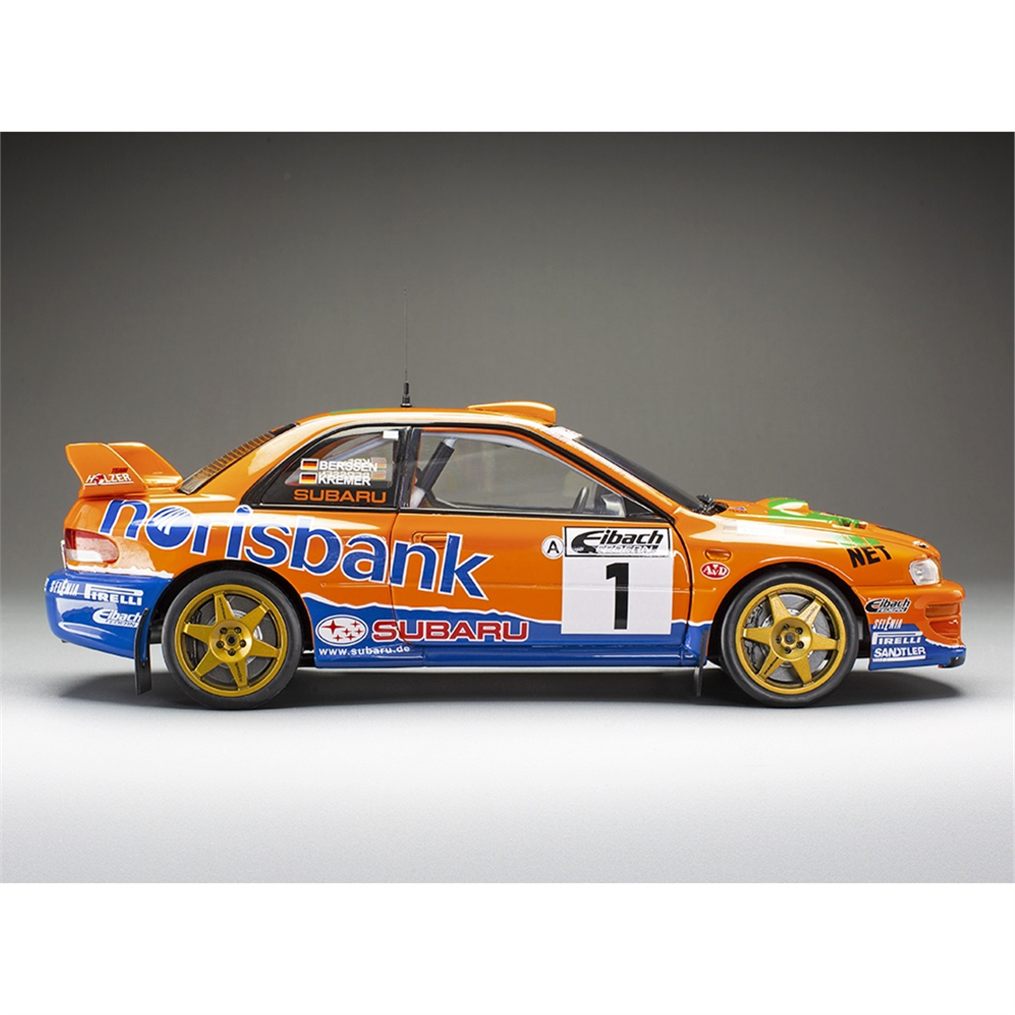 Sunstar 5782 1/18 Ölçek, Subaru Impreza S5 WRC '97 #1 A.Kremer / F.Berßen - Winner ADAC Rallye 1999, Sergilemeye Hazır Metal Ar