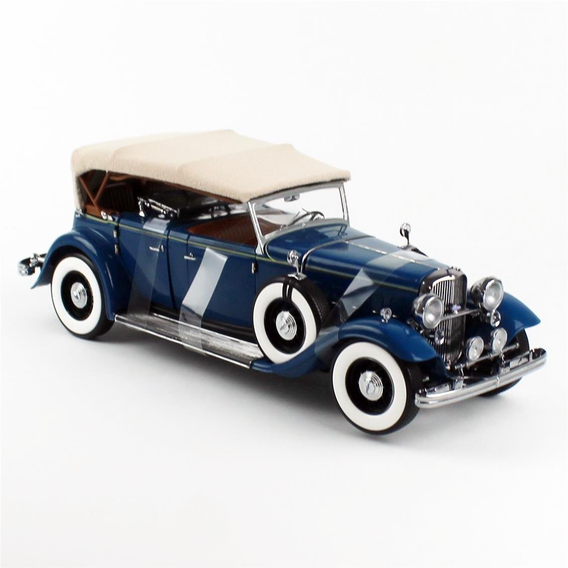 Sunstar 6169 1/18 Ölçek, 1932 Ford Lincoln KB Top Up, Dido Mavi, Sergilemeye Hazır Metal Araba Modeli