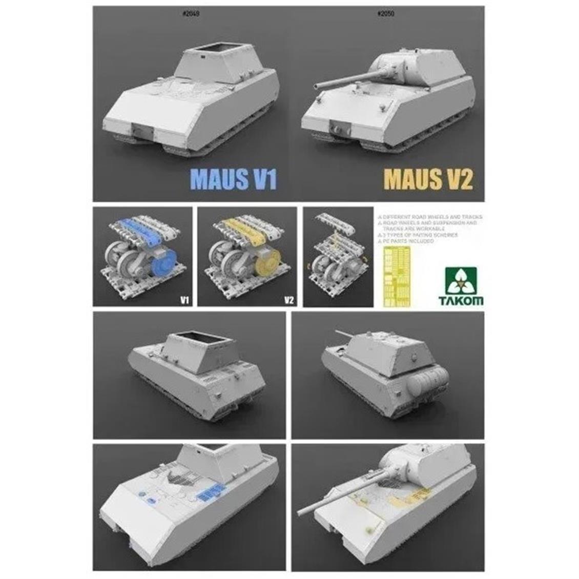 Takom 2049 1/35 Ölçek, Alman Süper Ağır Tankı Maus V1, Plastik Model Kiti