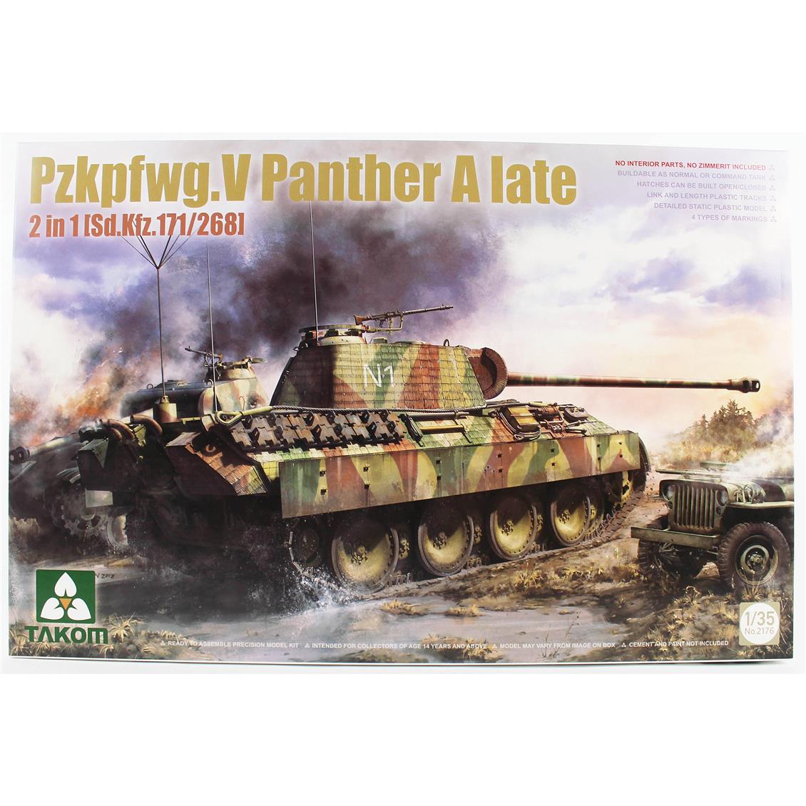 Takom 2176 1/35 Ölçek, Pzkpfwg.V Panther A Orta Sınıf, Geç Dönem Tankı( 2 in 1 [Sd.Kfz.171/268]), Plastik Model Kiti