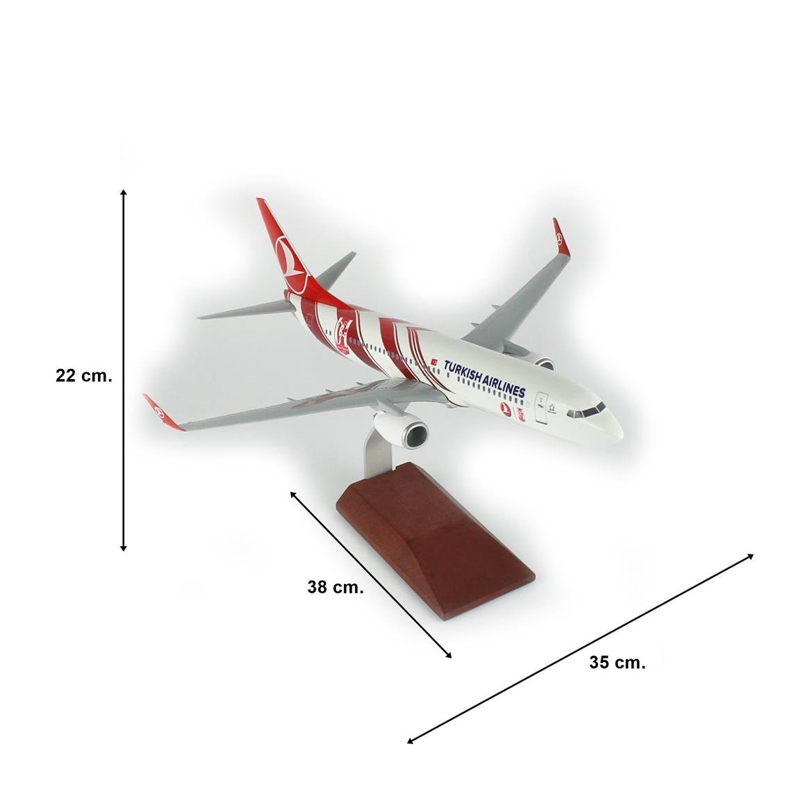 THY019 1/100 Ölçek, THY Balıkesir Spor Logolu B737-800 Yolcu Uçağı, Sergilemeye Hazır Ahşap Standlı Model